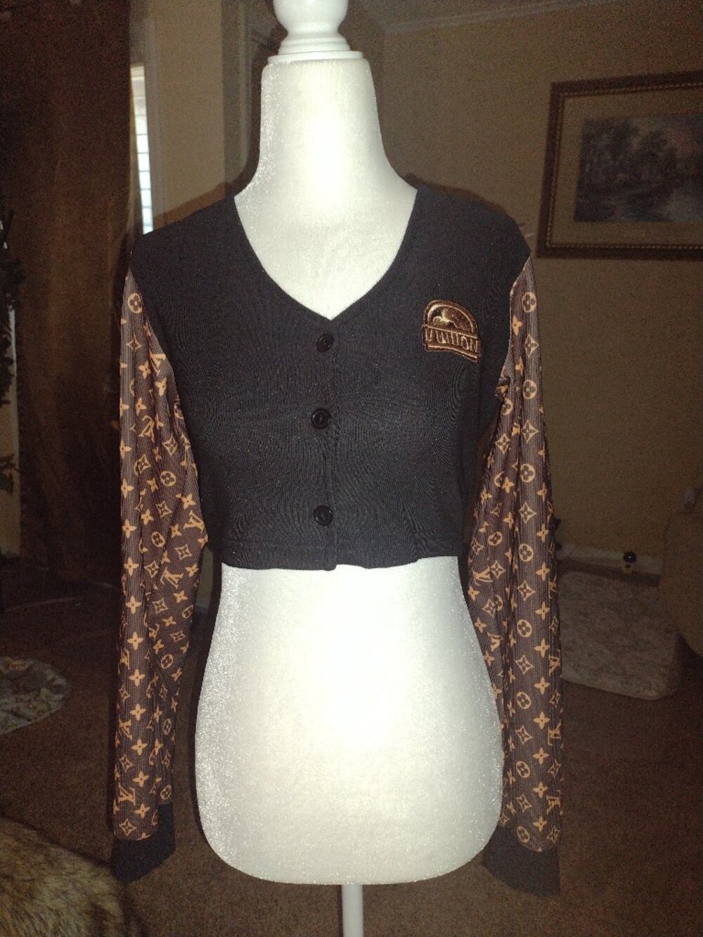 Louis Vuitton Logo Print Crop Top Button Front